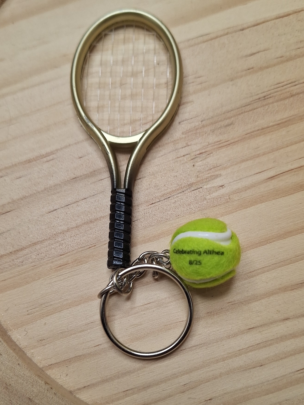 USO Tennis Racket Keychain with Mini Tennis Ball - Gold